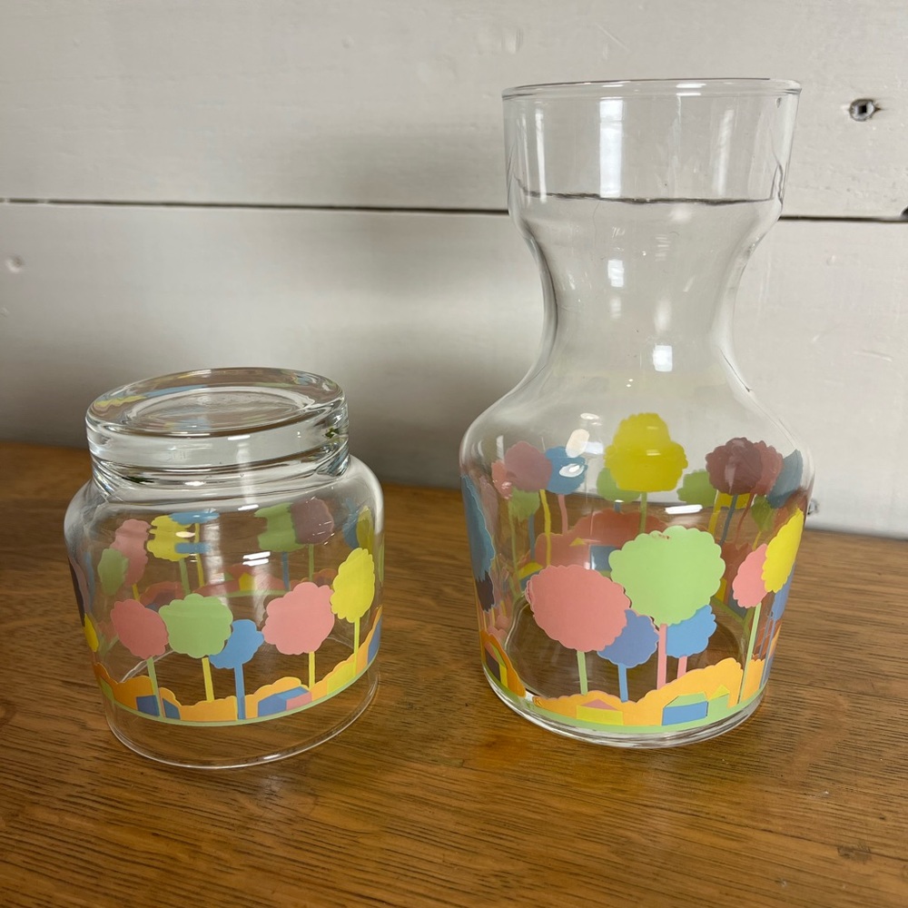 VINTAGE BEDSIDE CARAFE SET – MULTICOLOUR TREES